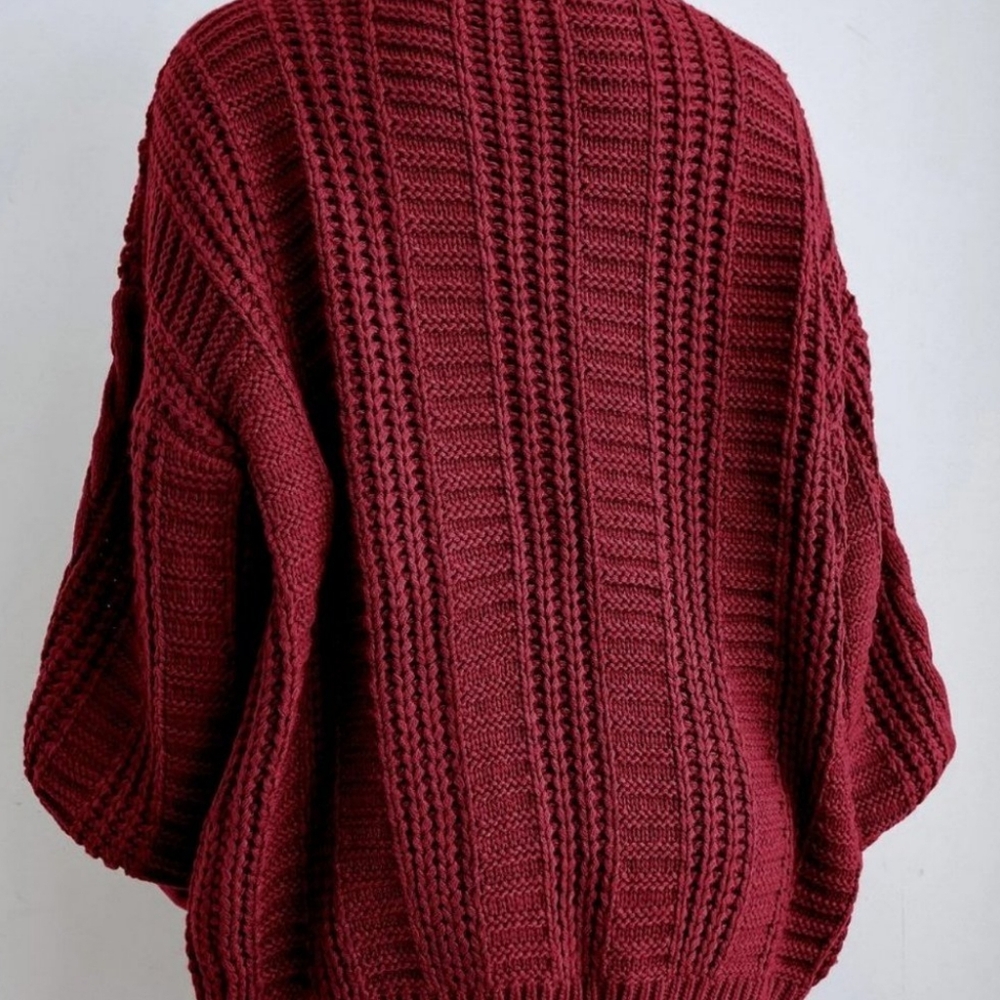 Burgundy Womens button down Cable Knit Cardigan - Picture 3 of 4